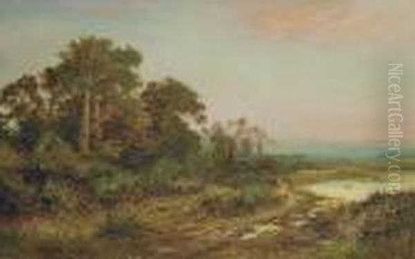 A Wooded Landscape With A Lake Oil Painting by Daniel Sherrin