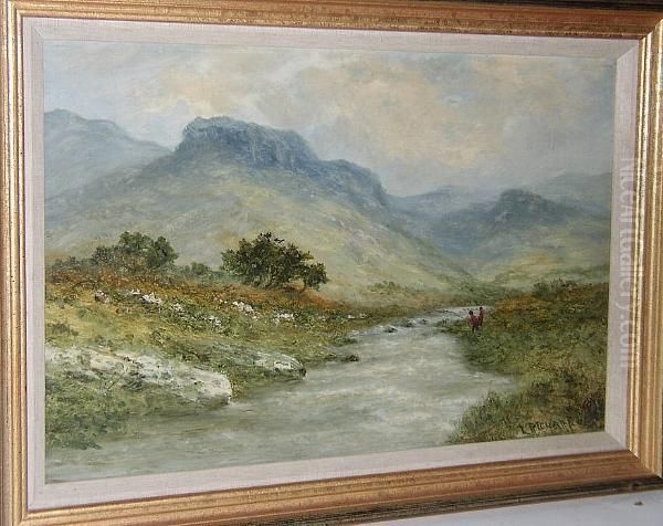 Anglers By A Mountain River Oil Painting by Daniel Sherrin