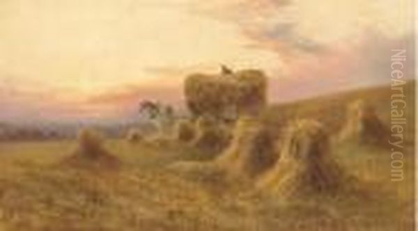 Gathering Hay At Dusk Oil Painting by Daniel Sherrin