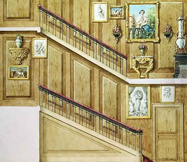 Design for a staircase at rue Fortunee, bought by Honore de Balzac 1799-1850 in 1847, 1851 Oil Painting by M. Santi