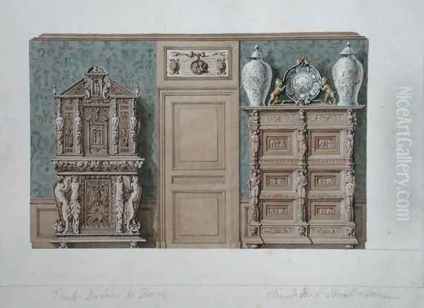 Furniture in the dining room at rue Fortunee, house bought by Balzac in 1847, 1851 Oil Painting by M. Santi