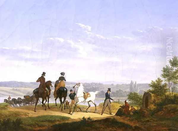 Landscape with Figures and Horses Oil Painting by Bernard Edouard Swebach