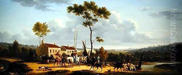 Travellers on Horseback in a Landscape Oil Painting by Bernard Edouard Swebach