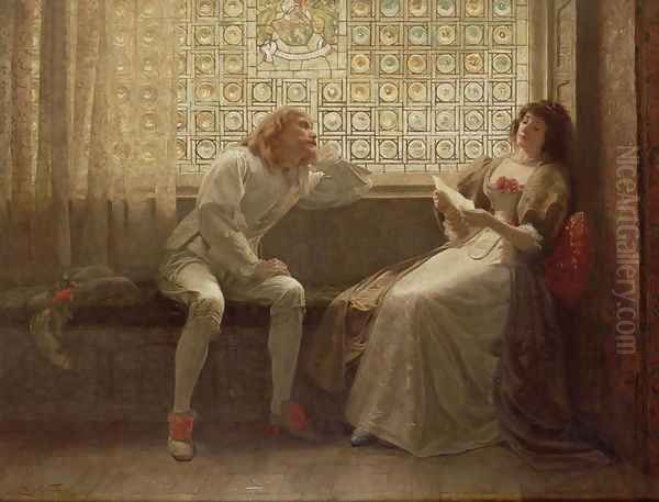 And then, the lover sighing like furnace, with a woeful ballad made to his mistress eyebrow, Act II, Scene VII from 'As You Like It, by William Shakespeare 1564-1616, 1883 Oil Painting by Charles C. Seton