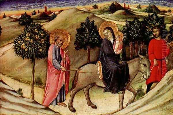 Flight to Egypt - predella panel Oil Painting by Pietro di Sano