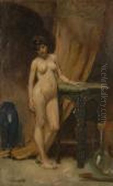 Study Of A Standing Nude Oil Painting by Everett Shinn