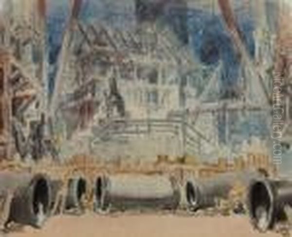 Construction Oil Painting by Everett Shinn