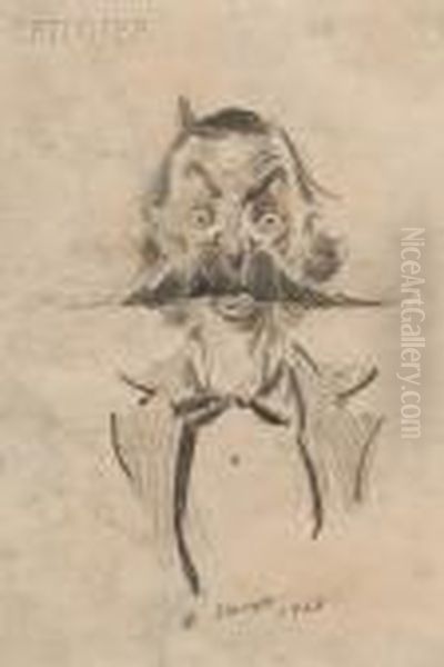 Head Of A Man With Thick Handlebar Moustache Oil Painting by Everett Shinn