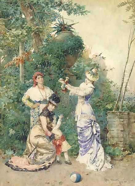 Playing in the garden Oil Painting by Attilio Simonetti