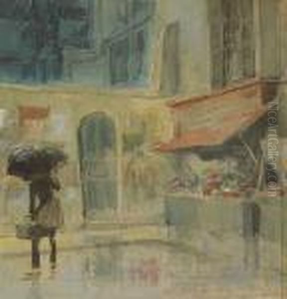 Paris Flower Stall Oil Painting by Everett Shinn