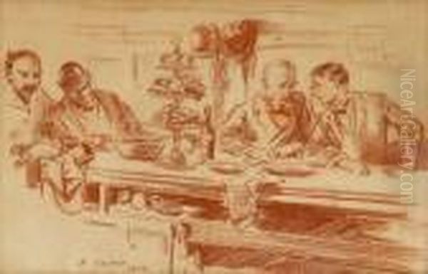 Men At A Cafe Bar Oil Painting by Everett Shinn