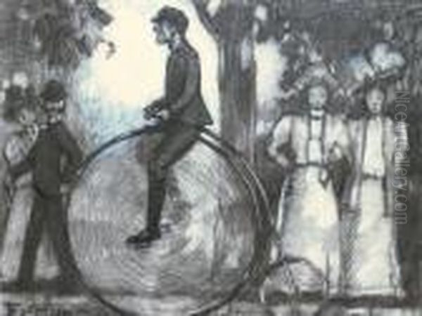 Cyclist In Central Park Oil Painting by Everett Shinn