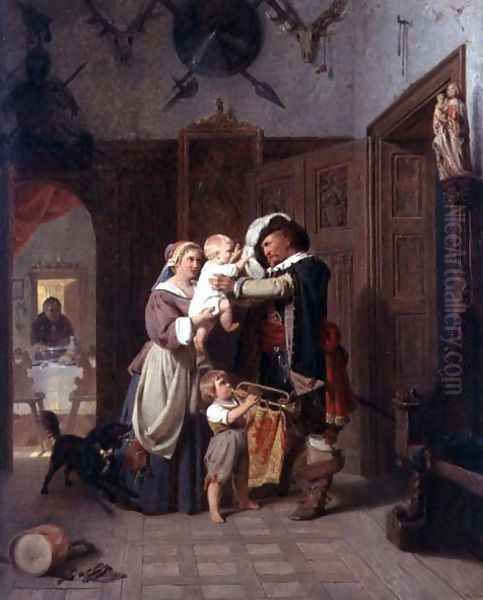 The Cavaliers Return, 1855 Oil Painting by August Friedrich Siegert