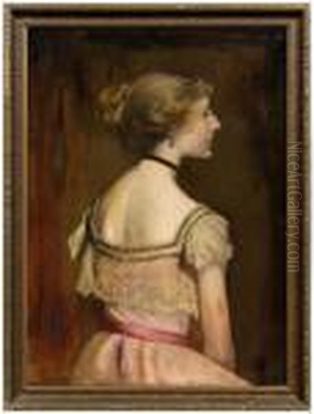 Back View Of Woman In Pink Dress Oil Painting by Everett Shinn