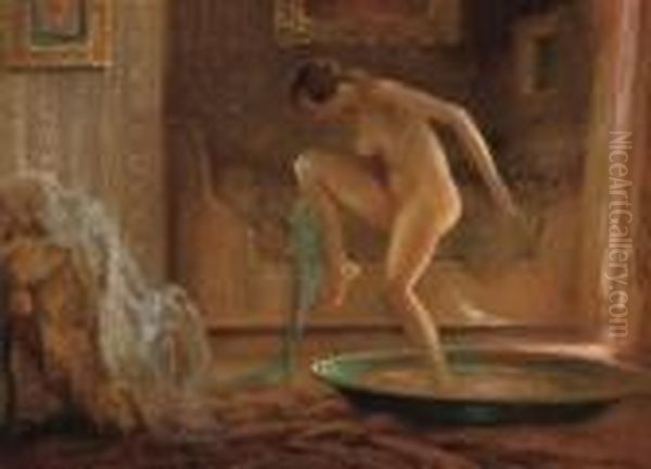 Girl Stepping Out Of Floor Tub Oil Painting by Everett Shinn