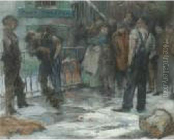 Street Fight Oil Painting by Everett Shinn