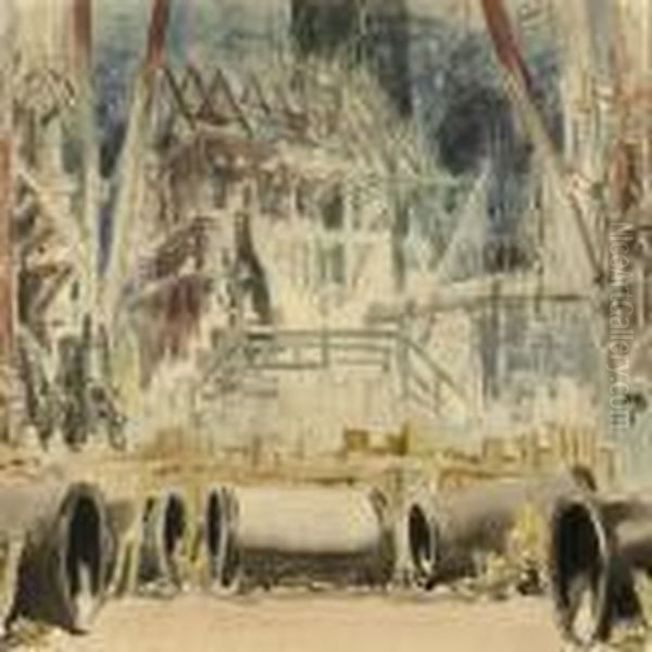 Construction Oil Painting by Everett Shinn