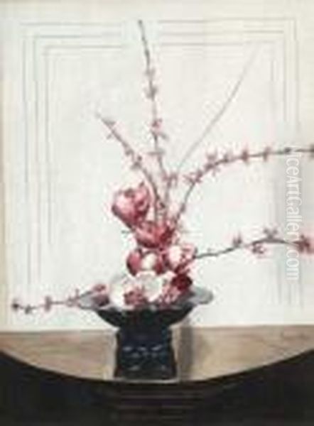 Blossoms In A Lacquered Vase Oil Painting by Everett Shinn