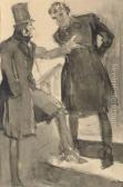 Two Men Conversing From The Mystery Of Edwin Drood Oil Painting by Everett Shinn