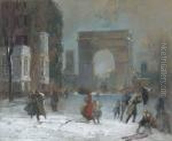 Washington Square Park In Winter Oil Painting by Everett Shinn