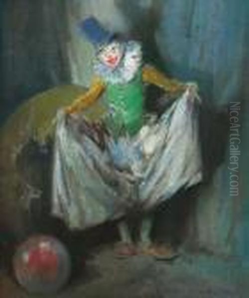 ''clown With Big Pants'' Oil Painting by Everett Shinn