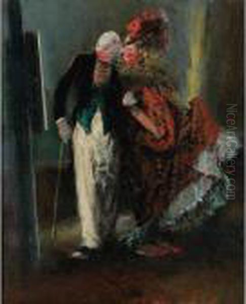 Two Clowns And A Mirror Oil Painting by Everett Shinn