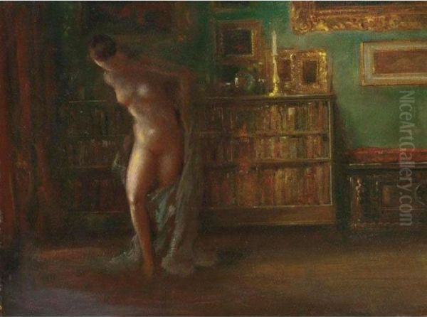 Interior Scene With Nude Oil Painting by Everett Shinn