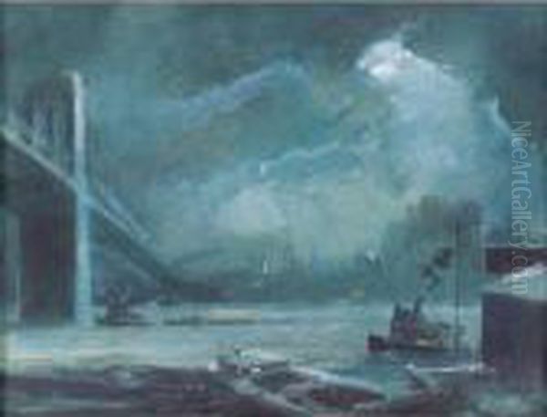 East River Bridge Oil Painting by Everett Shinn