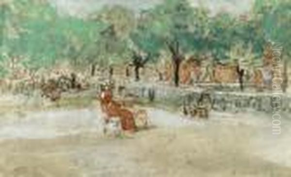 On The Terrace Of The Luxembourg Gardens, Paris Oil Painting by Everett Shinn