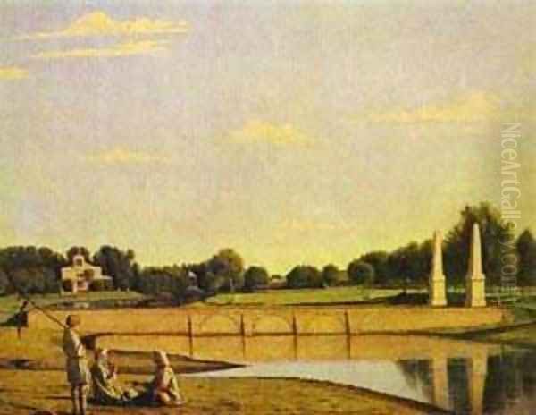 View Of The Dam In The Estate Of Spasskoe 1840s Oil Painting by Grigori Vasilievich Soroka