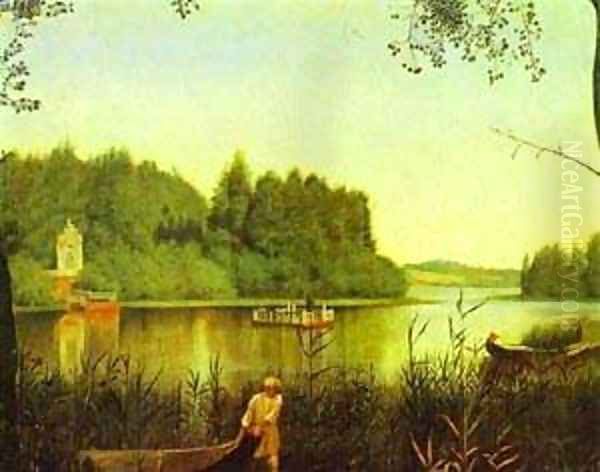 View Of A Moldino Lake In The Estate Of Ostrovky 1840s-1850s Oil Painting by Grigori Vasilievich Soroka