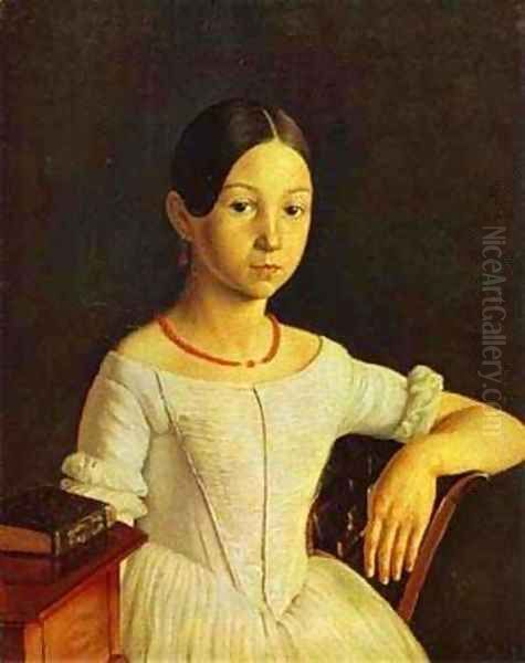 Portrait Of Ln Milyukova End Of 1840s Oil Painting by Grigori Vasilievich Soroka