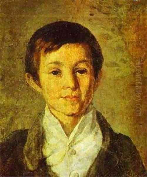 Portrait Of Km Milyukov As A Child End Of 1840s Oil Painting by Grigori Vasilievich Soroka