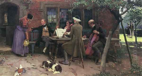 Musicians outside an Inn Oil Painting by Leghe Suthers