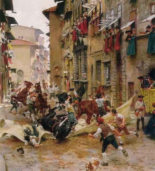 La Ripresa Del Barberi Oil Painting by Raffaelo Sorbi