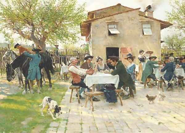 A sunlit osteria Oil Painting by Raffaelo Sorbi