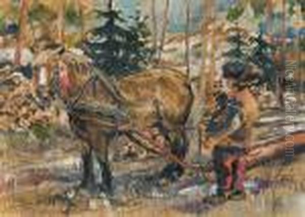 Hutsul Scene Oil Painting by Kazimierz Sichulski