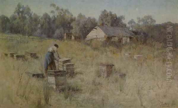 Old Bee Farm Oil Painting by Clara Southern