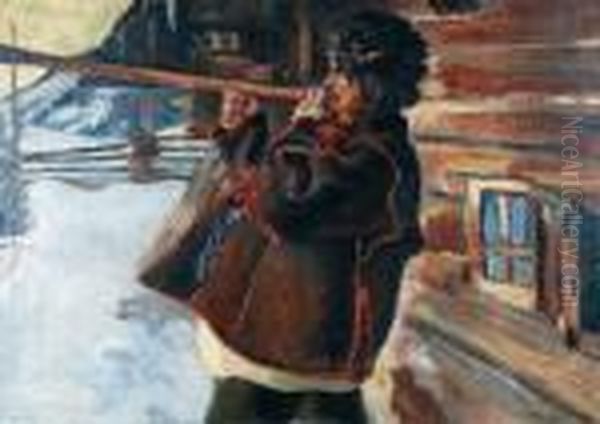 Hucul Dmacy W Trombite Oil Painting by Kazimierz Sichulski