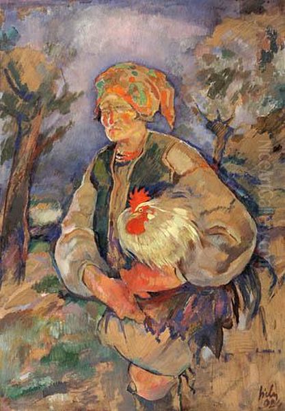 Kobieta Z Kogutem Oil Painting by Kazimierz Sichulski