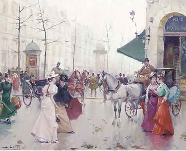 Elegant figures before the Hotel Hondew, Paris Oil Painting by Joan Roig Soler