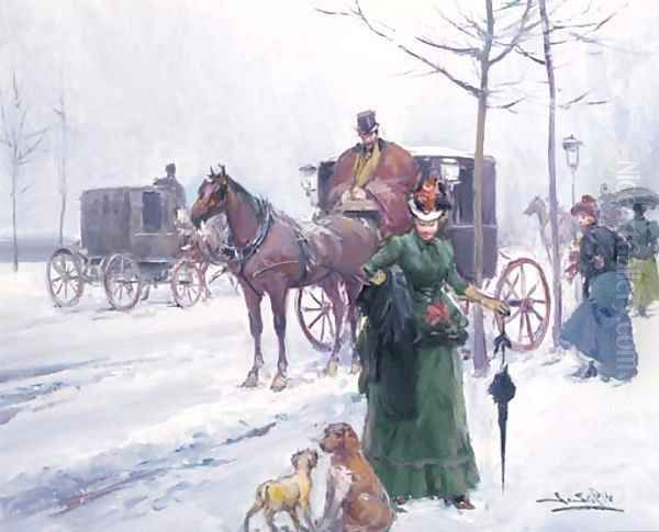 A winter outing Oil Painting by Joan Roig Soler