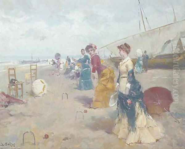 Croquet on the beach Oil Painting by Joan Roig Soler