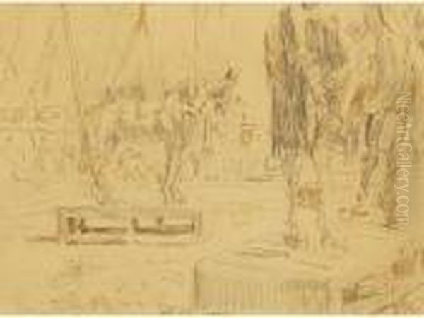 A View Of Two Horses Standing On Boxes In A Circus Ring Oil Painting by Walter Richard Sickert