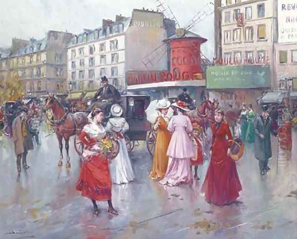 Figures before the Moulin Rouge Oil Painting by Joan Roig Soler