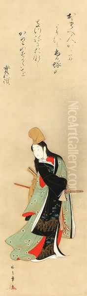 Courtesan dancing in male costume Oil Painting by Katsukawa Shunsho