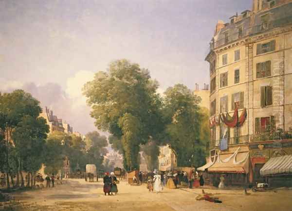 Boulevard des Capucines on the Corner of Rue de la Paix now Place de lOpera, Paris, 1829 Oil Painting by Colet Robert Stanley