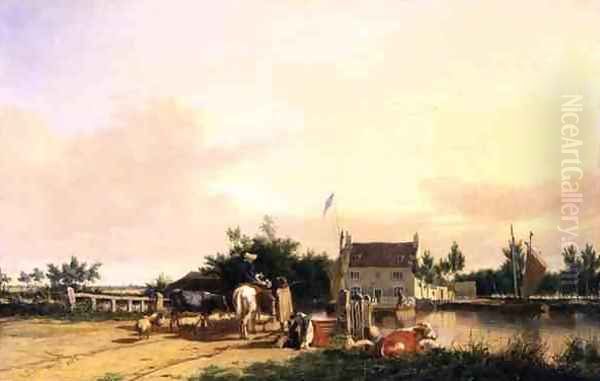 Buckenham Ferry on the River Yare, Norfolk, 1826 Oil Painting by Joseph Stannard