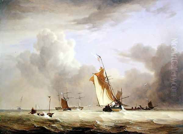 Fishing Smack and other Vessels in a Strong Breeze, 1830 Oil Painting by Joseph Stannard