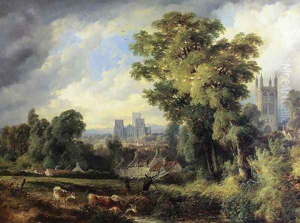 The West Front of Wells Cathedral with St. Cuthert's Church in the Fourground Oil Painting by John Syer